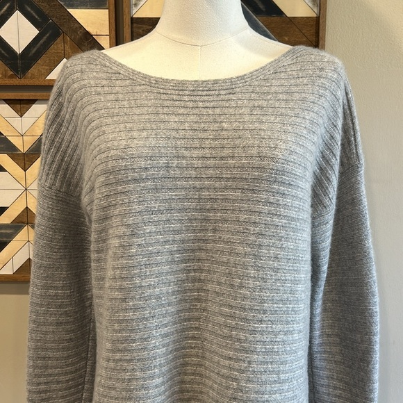NAADAM Wool Cashmere Slouchy Boat Neck Ribbed Sweater Grey Heather Small - Picture 2 of 7